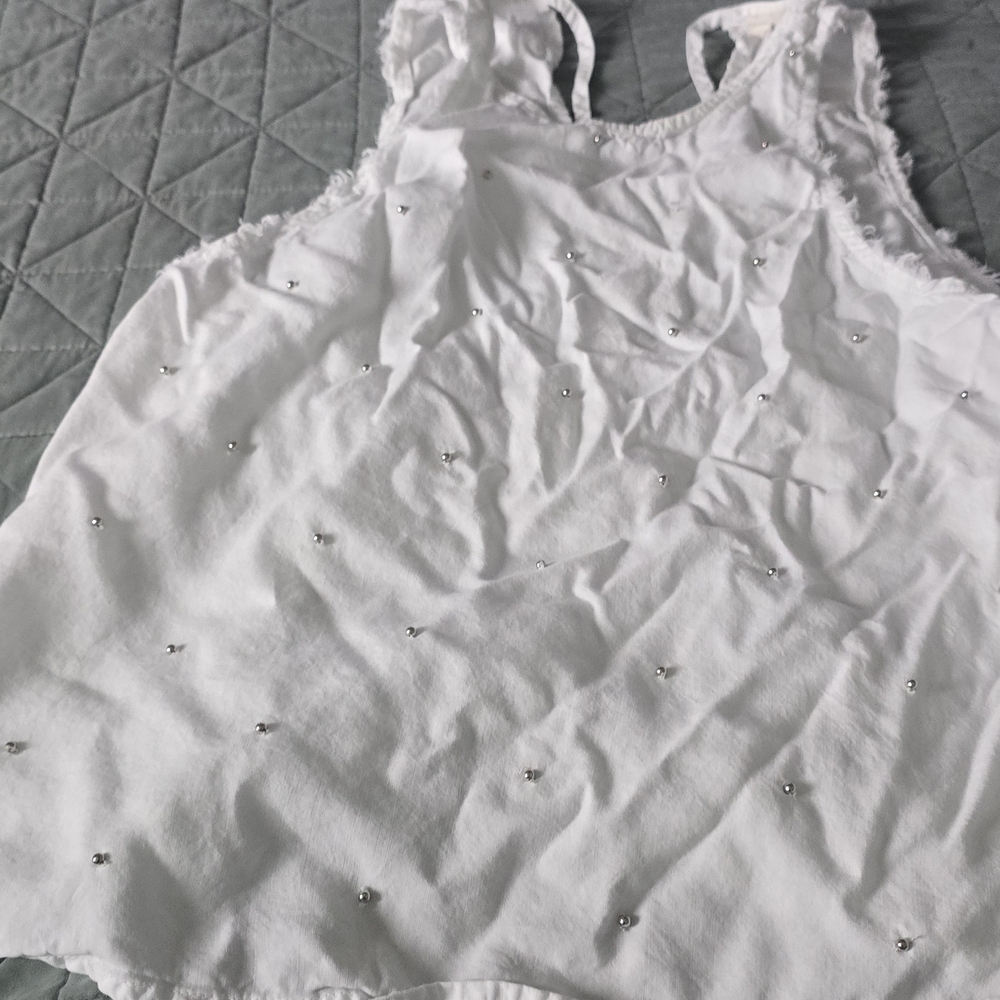 White Tank Top with Silver Accents